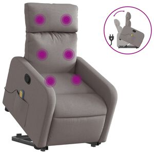 vidaXL masāžas krēsls, paceļams, pelēkbrūns audums