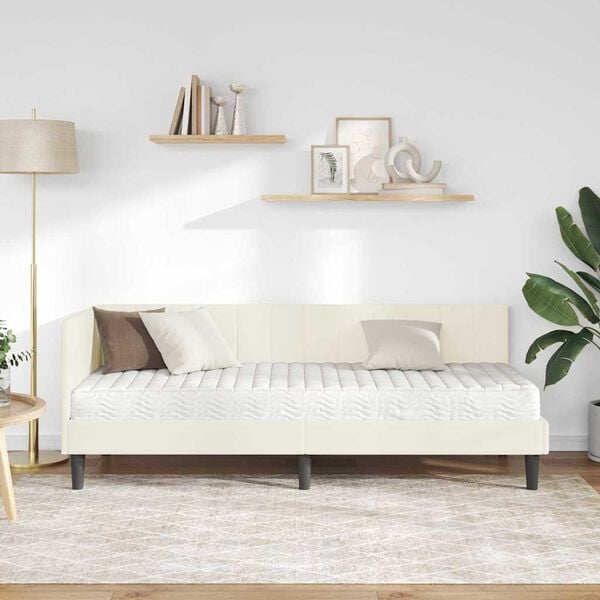 vidaXL Stūra gultas rāmis ar matrači ar matraci 2 pcs Krēmkrāsa Samts