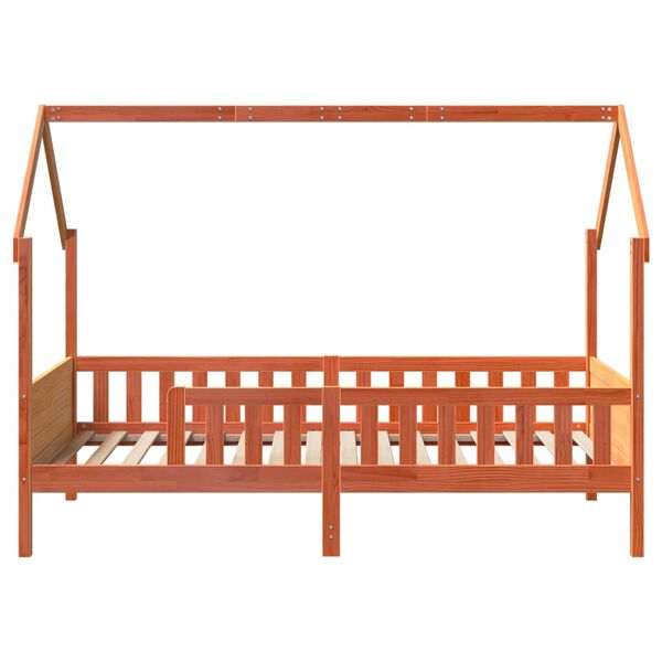 vidaXL bērnu gultas rāmis, vaska brūnas, 90x200 cm, priedes masīvkoks