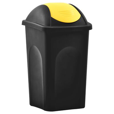 vidaXL atkritumu tvertne ar vāku, 60L, melna ar dzeltenu