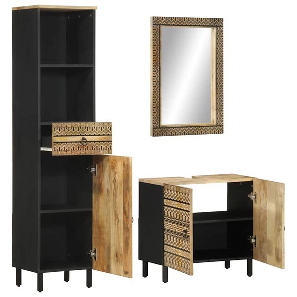 vidaXL 3-daļīgs vannasistabas mēbeļu komplekts, mango masīvkoks