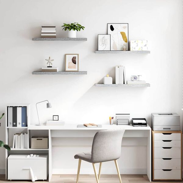 vidaXL sienas plaukti, 4 gab., betona pelēki, 80x23,5x3,8 cm, MDF