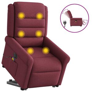 vidaXL elektrisks masāžas krēsls, paceļams/atgāžams, vīnsarkans audums