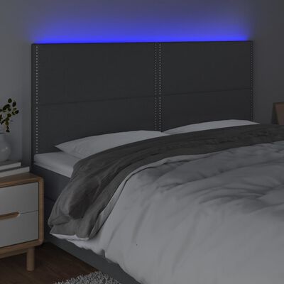 vidaXL gultas galvgalis ar LED, 180x5x118/128 cm, tumši pelēks audums
