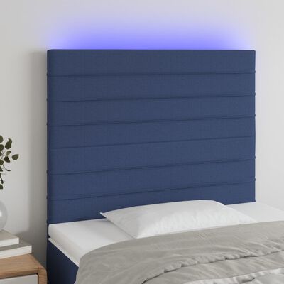 vidaXL gultas galvgalis ar LED, 100x5x118/128 cm, zils audums