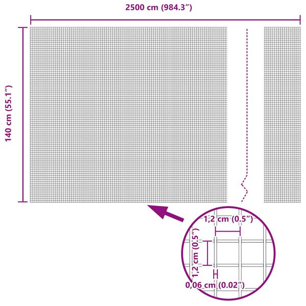 vidaXL Metinātās stieples žogs Sudraba 1.4 x 25 m