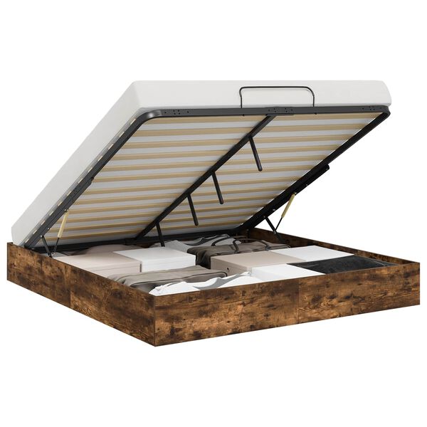 vidaXL Otomāna gultas rāmis Dūmaka ozols 193 x 120 x 25 cm