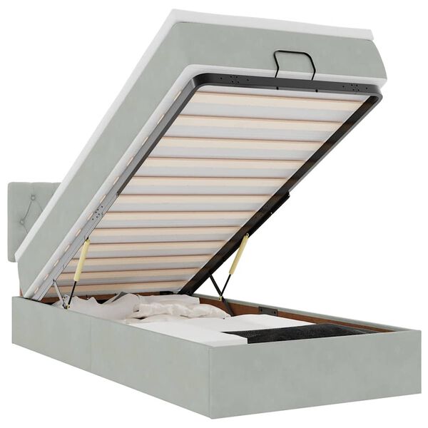 vidaXL Osmaņu gultas rāmis ar matrača gai&scaron;i pelēks 90x190cm samts