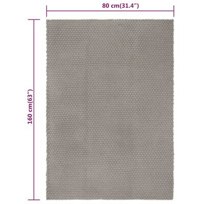 vidaXL paklājs, taisnstūra, pelēks, 80x160 cm, kokvilna