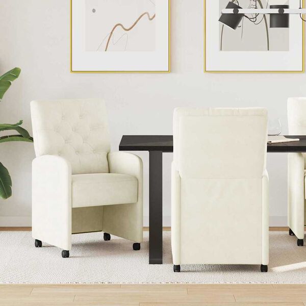 vidaXL Ēdamgalda krēsli ar ritenīšiem 2 pcs Krēmkrāsa 58 x 67 x 97 cm