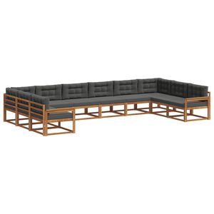 vidaXL Āra dīvānu komplekts ar spilvenu 10 pcs Dabisks un antracīts