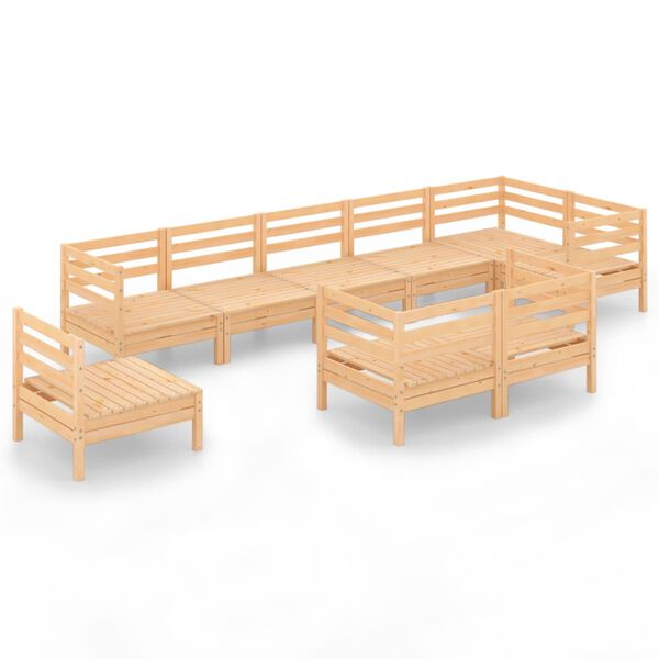 vidaXL 9-daļīgs dārza atpūtas mēbeļu komplekts, priedes masīvkoks