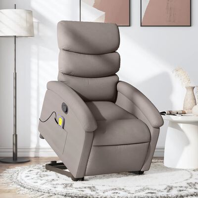 vidaXL masāžas krēsls, paceļams, pelēkbrūns audums