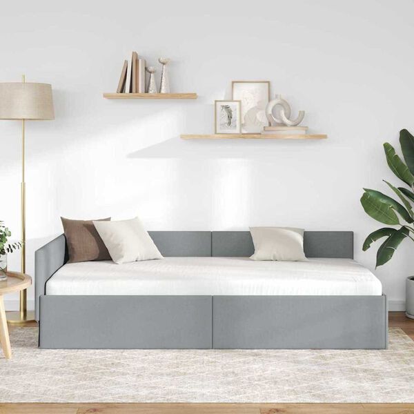 vidaXL Stūra gultas rāmis Gaiši pelēks 80 cm x 200 cm Samts