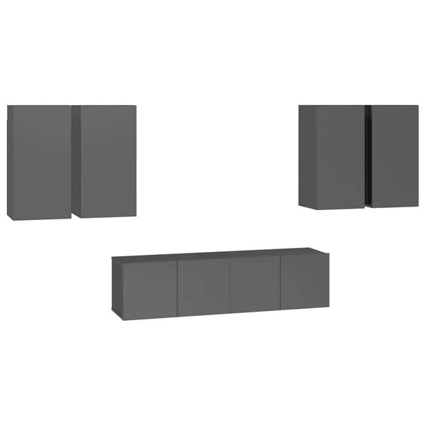 vidaXL 6-daļīgs TV skapī&scaron;u komplekts, spīdīgi pelēks inženierijas koks