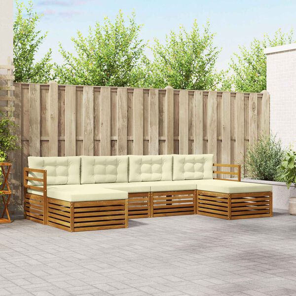 vidaXL Dīvāna komplekti 6 pcs Dabisks un krējuma Cietā akācijas koks