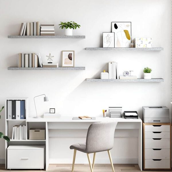 vidaXL sienas plaukti, 4 gab., betona pelēki, 120x23,5x3,8 cm, MDF