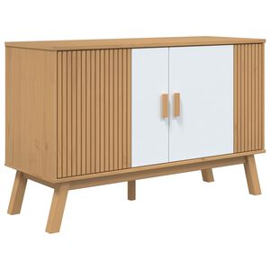 vidaXL kumode OLDEN, brūna, balta, 114x43x73,5 cm, priedes masīvkoks