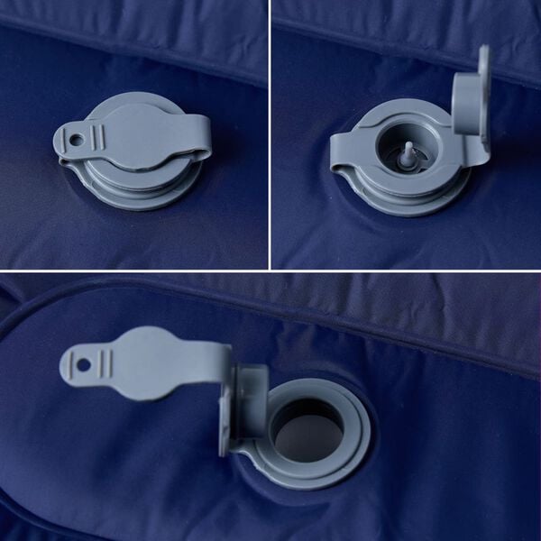 vidaXL pa&scaron;piepū&scaron;ams kempinga matracis, spilvens vienvietīgs tum&scaron;i zils