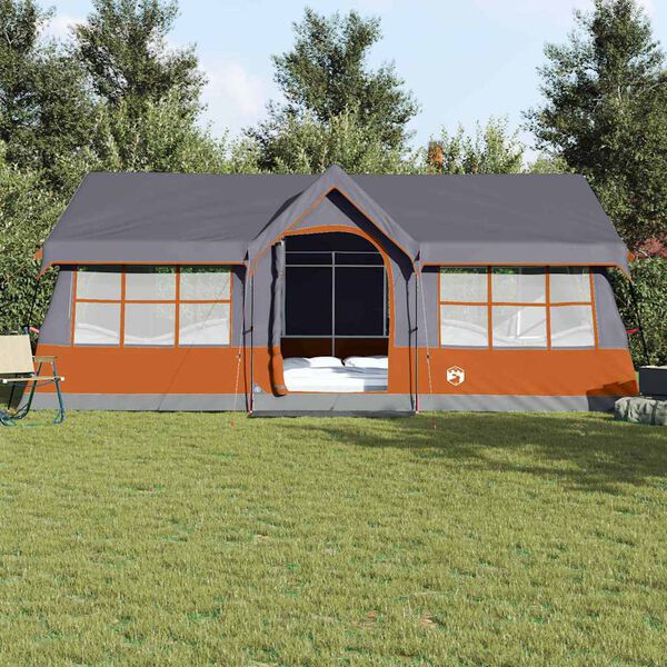 vidaXL Ģimenes telts ar jumtu Pelēka un oranža 622 x 295 x 238 cm