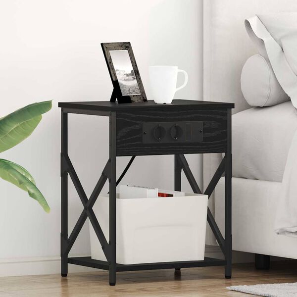 vidaXL Nakts skapītis Melns ozolkoks 41 x 31 x 51 cm Inženierijas koks