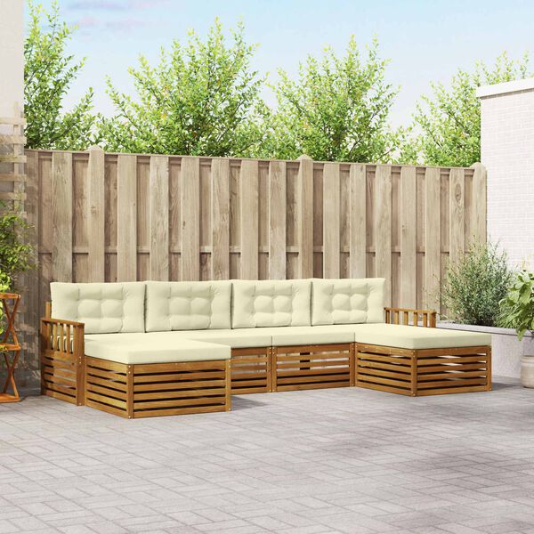 vidaXL Dīvāna komplekti 6 pcs Dabisks un krējuma Cietā akācijas koks