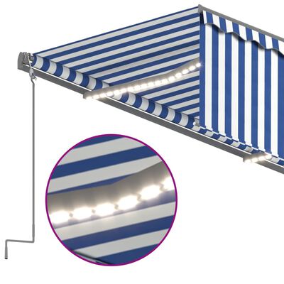 vidaXL izvelkama markīze ar žalūziju, LED, 5x3 m, manuāla, zili balta