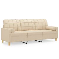 vidaXL trīsvietīgs dīvāns ar spilveniem, krēmkrāsas, 180 cm, audums