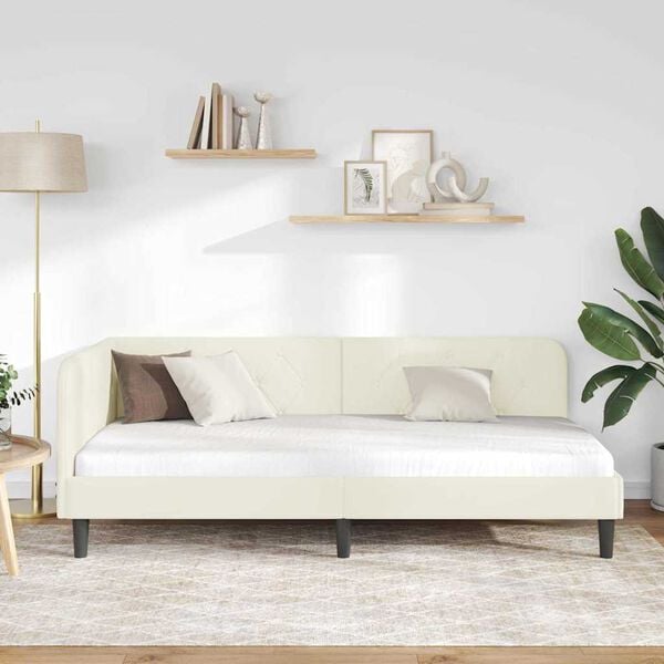 vidaXL Stūra gultas rāmis ar galvas klāju Krēmkrāsa 100 x 200 cm Samts