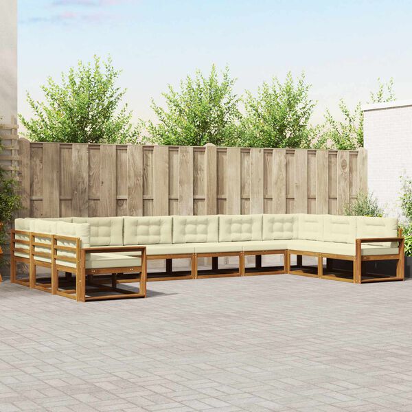 vidaXL Āra dīvānu komplekts ar spilvenu 10 pcs Dabisks un krējuma