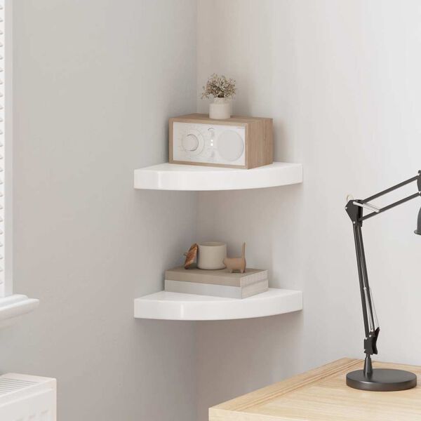 vidaXL stūra plaukti, 2 gab., peldo&scaron;i, balti, 25x25x3,8 cm, MDF