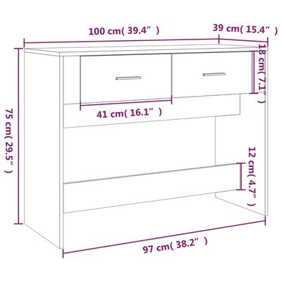 vidaXL konsoles galdiņš, brūna ozolkoka, 100x39x75 cm