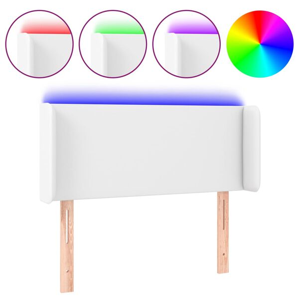vidaXL gultas galvgalis ar LED, 103x16x78/88 cm, balta mākslīgā āda
