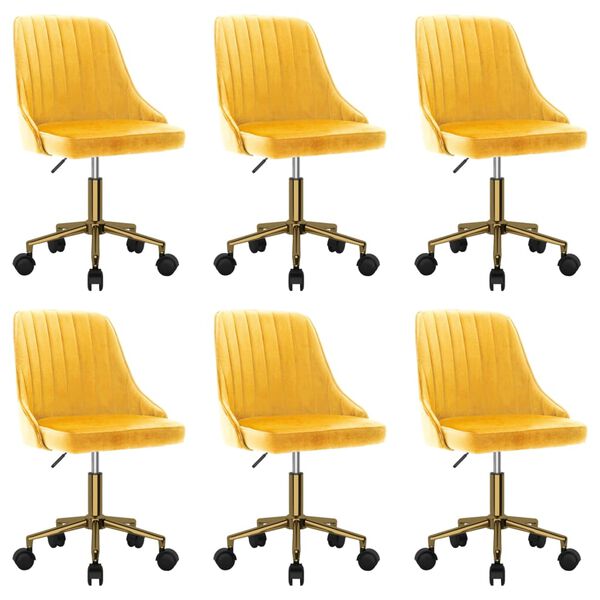 vidaXL grozāmi virtuves krēsli, 6 gab., dzeltens samts