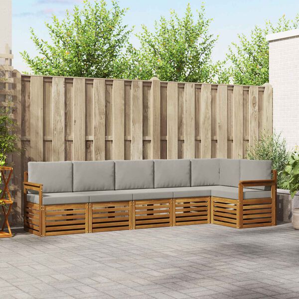 vidaXL Dīvāna komplekti ar spilvenu 6 pcs Dabīgs un gai&scaron;i pelēks