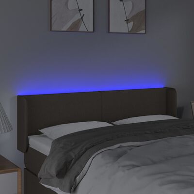 vidaXL gultas galvgalis ar LED, 147x16x78/88 cm, pelēkbrūns audums