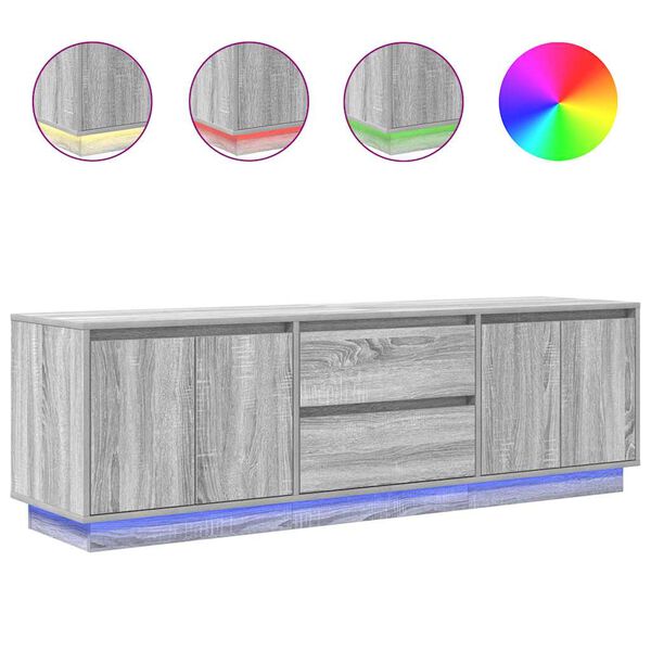 vidaXL TV skapītis ar LED lampiņām, pelēka ozolkoka, 160,5x41x50 cm