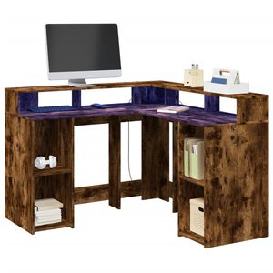 vidaXL rakstāmgalds, LED, ozola krāsa, 130x130x91cm, inženierijas koks
