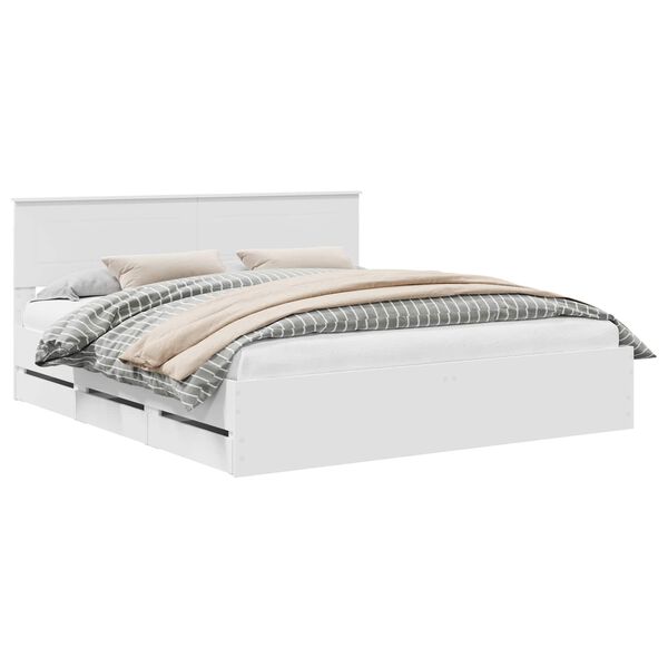 vidaXL Gultas rāmis ar atvilktni Balts 200 x 200 cm Inženieru koks