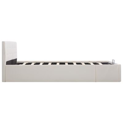 vidaXL gulta, hidraulikas mehānisms, balta mākslīgā āda, 160x200 cm