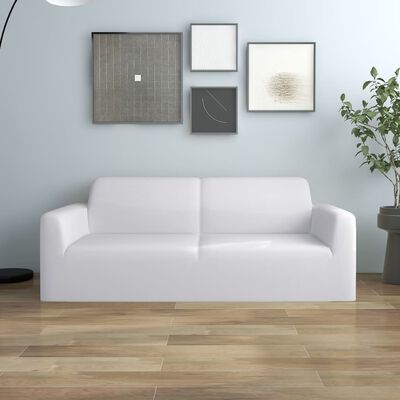 vidaXL elastīgs dīvāna pārvalks, divvietīgs, balts poliesters