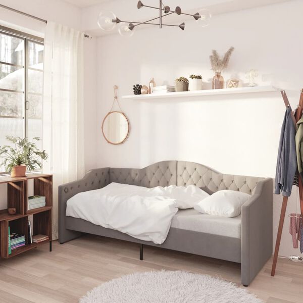 vidaXL dīvāngulta, USB, gai&scaron;i pelēks audums, 90x200 cm