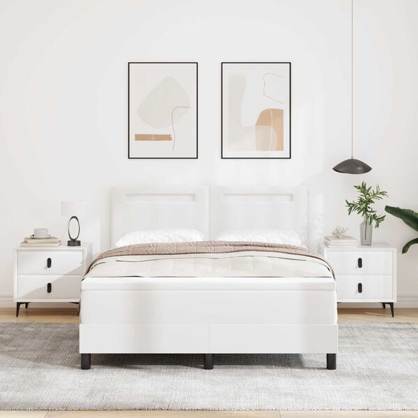 vidaXL Kastītes atsperu gulta Balts 160 x 200 cm Mākslīgā āda