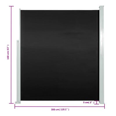 vidaXL izvelkama terases sānu markīze, 160x300 cm, melna
