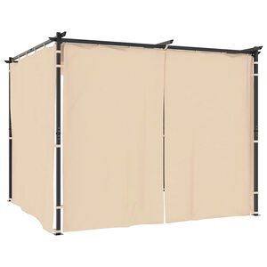 vidaXL dārza nojume ar aizkariem, 3x3 m, tērauds, krēmkrāsas
