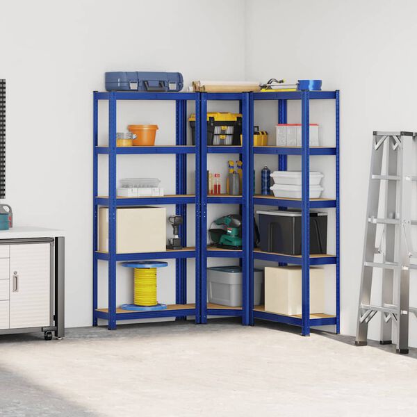 vidaXL 3 daļīgs 5-līmeņu plauktu komplekts Blue tērauda un koka