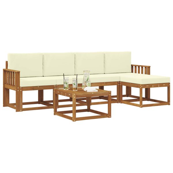 vidaXL Āra dīvānu komplekts ar spilvenu 6 pcs Dabisks un krējuma