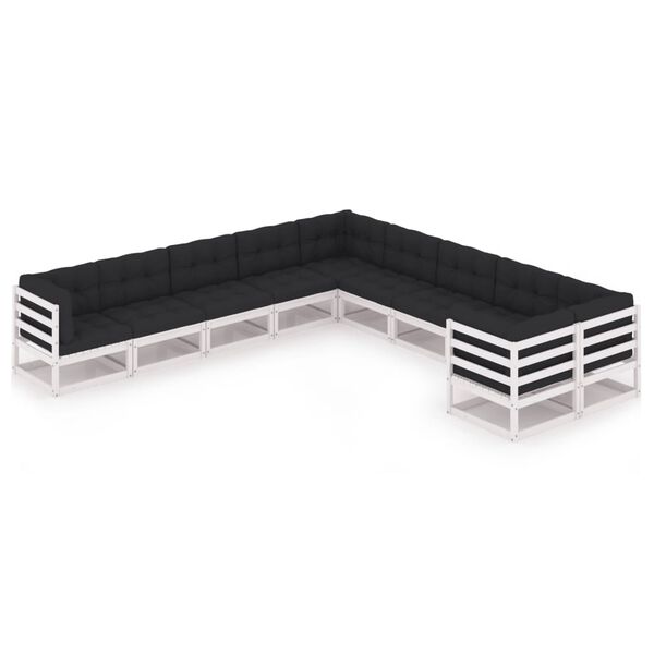 vidaXL 10-daļīgs dārza atpūtas mēbeļu komplekts ar matračiem, priede