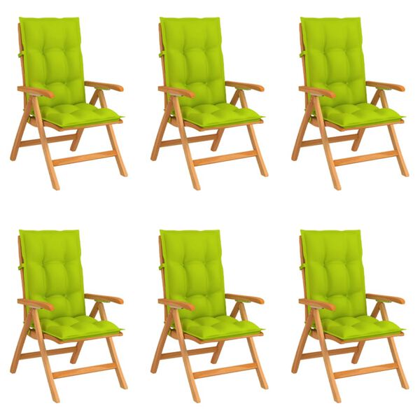 vidaXL dārza krēsli ar matračiem, atgāžami, 6 gab., masīvs tīkkoks