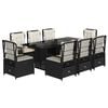 vidaXL 9-daļīgs dārza mēbeļu komplekts, matrači, melns, PE rotangpalma